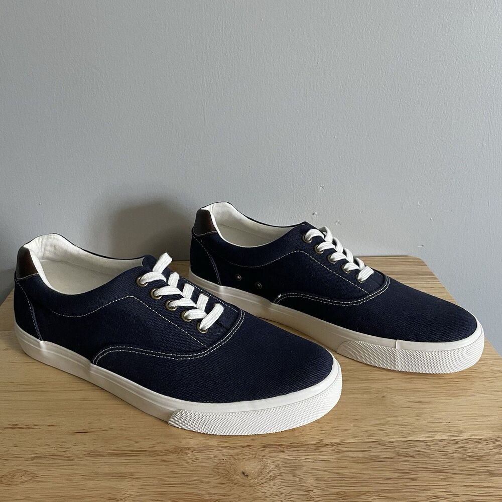 NEW J. Crew Men’s Canvas Lace Up Navy Blue Brown Men’s Size 11